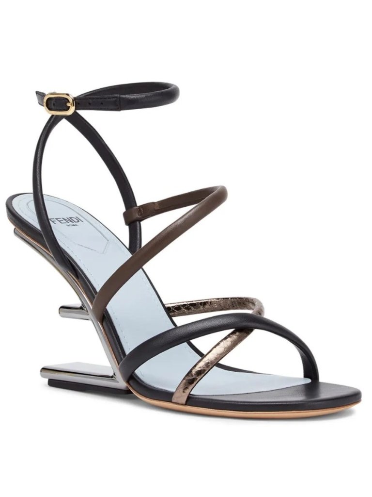 Fendi First F Heel Strappy Metallic Leather Sandal Womens Eu 36 Us 6